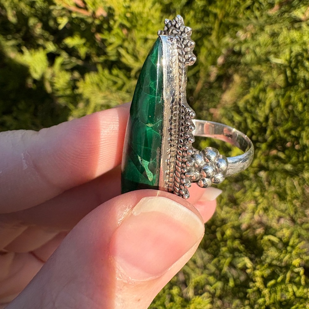 Statement Malachite Sterling Silver Gemstone Ring… - image 6